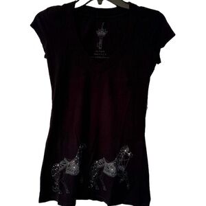 Key Closet Carousel Horses Swarovski Studded Women’s Black Cotton Tee Size Small